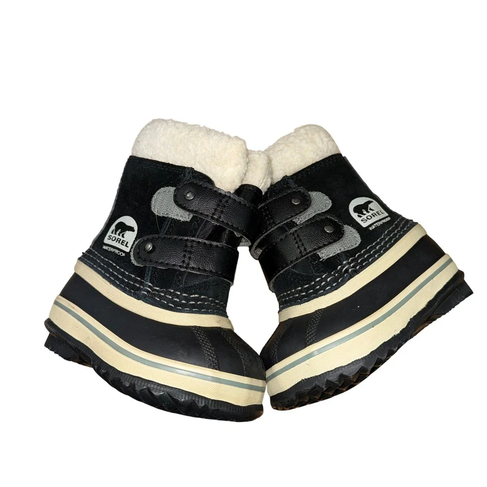 Sorel 1964 Pac Strap Toddler 4 Pre-Owned Snow Boots Black Waterproof Insulated‎